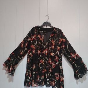 Melissa Paige Sheer Black Floral Long Sleeve Top